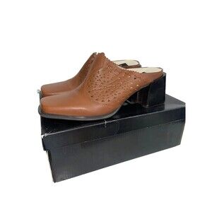 Glacee Vintage Y2K Women's Leather Mule Heel size 9 Square Toe Perforated w/Box
